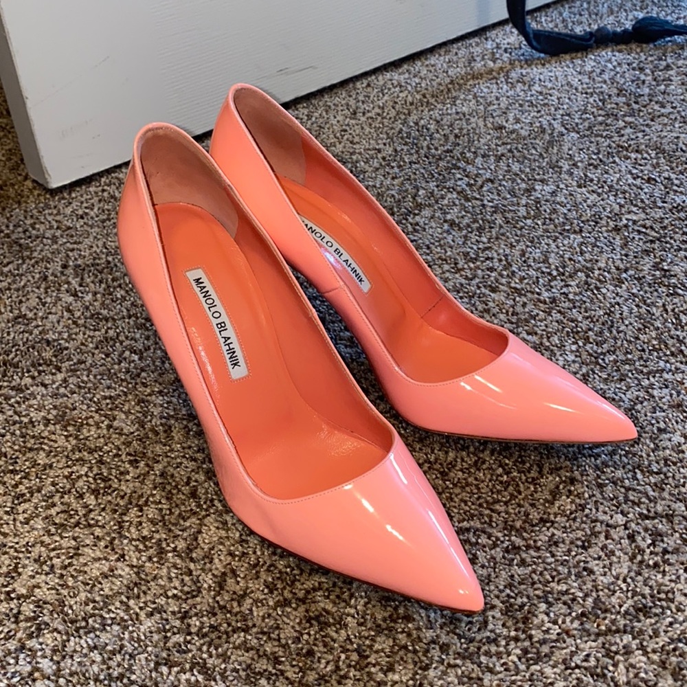Manolo Blahnik BB Patent Pump 105MM, Size 7.5
